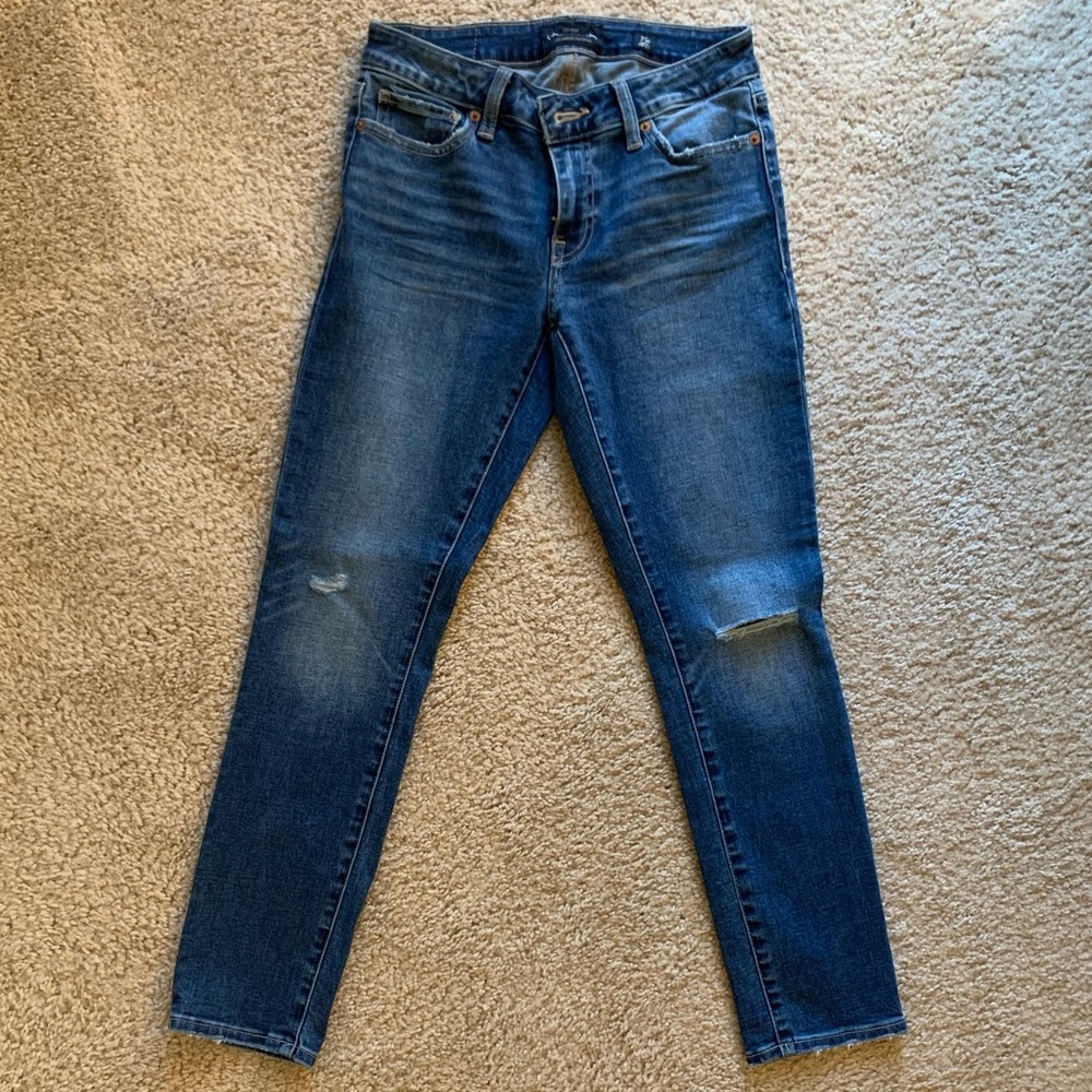 Lucky Brand Lolita Skinny Jeans Mid Rise Distressed Short/Ankle Length